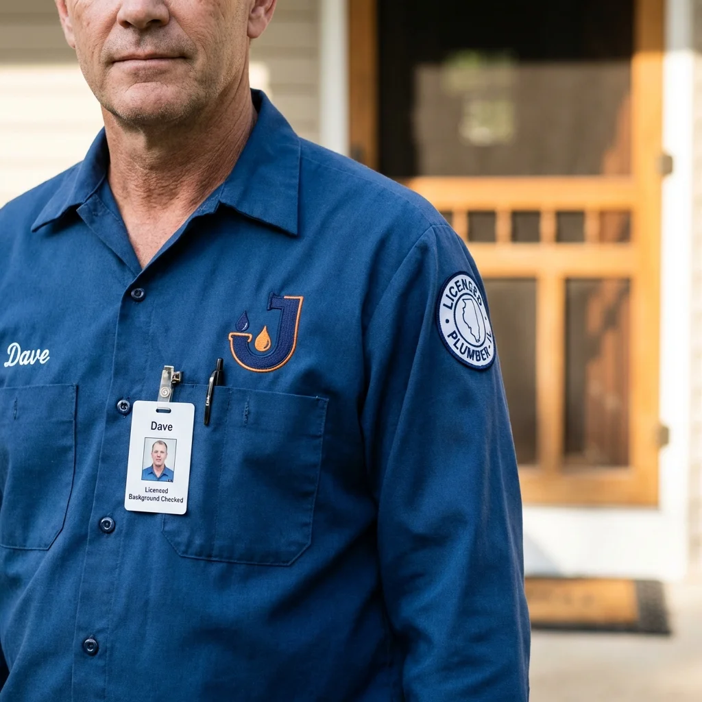 Licensed plumber showing ID badge in Mount Prospect, IL