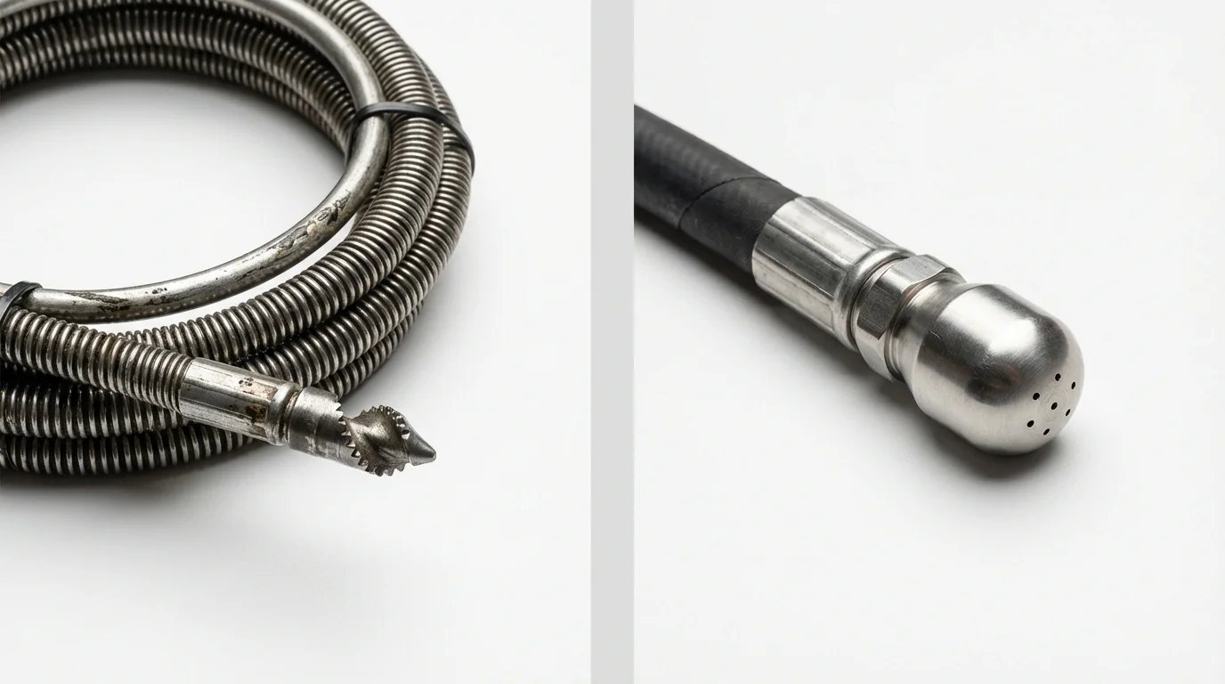 Drain snake cable and hydro jetting nozzle used for drain cleaning in Mount Prospect, IL